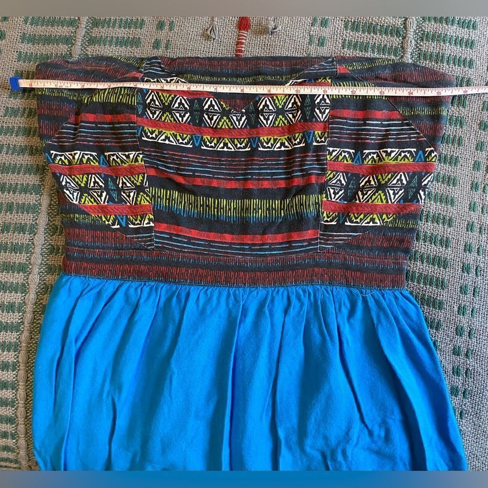 Silence & Noise, Blue Strapless Mini with Boho Print across edges, Size M - Picture 7 of 9